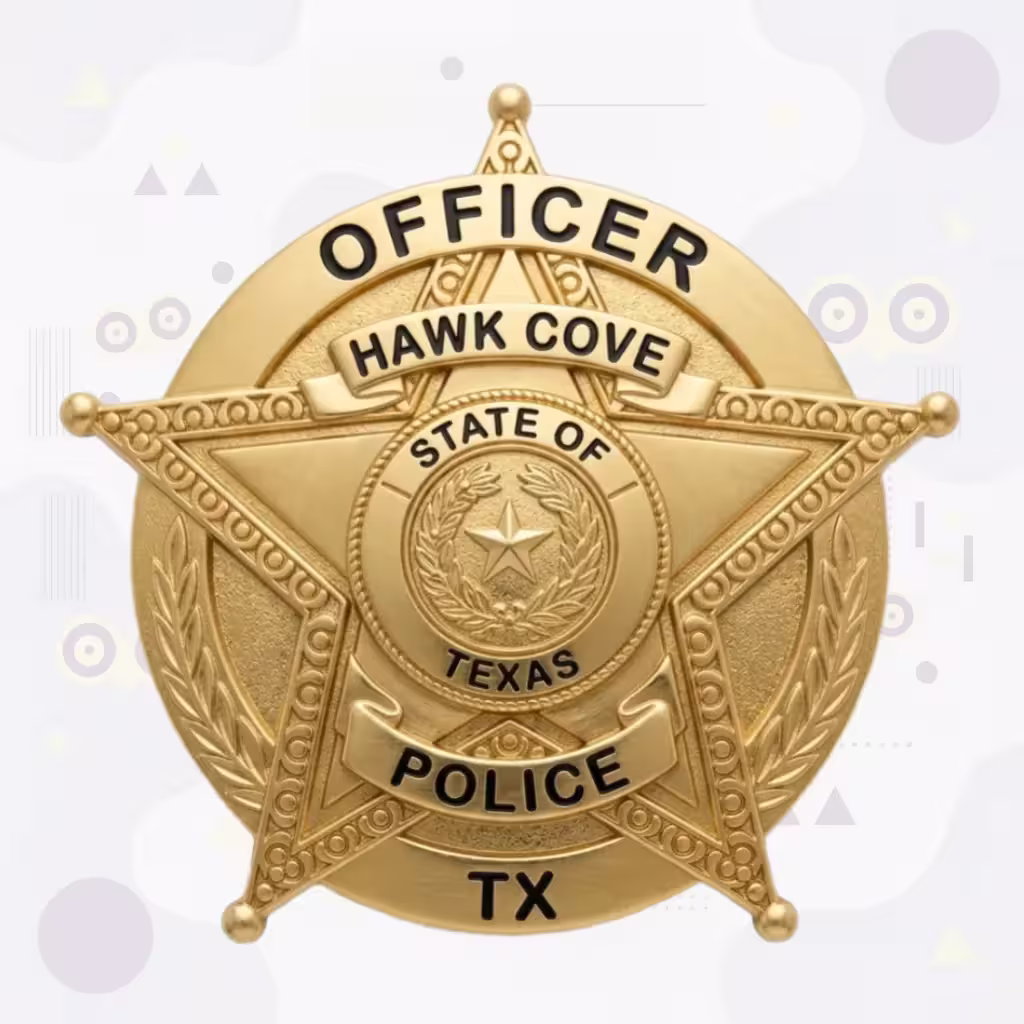 Hawk Cove Police Badge with Gold Ball-Tipped Star on Disc