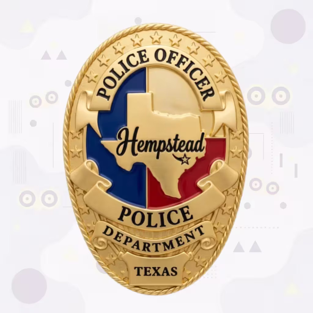 Hempstead Police Badge with Enamel Flag Disc and Texas Map