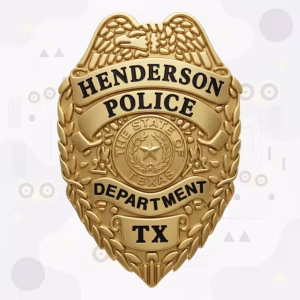 Henderson Police Badge with Gold Eagle-Top Shield and Texas Seal