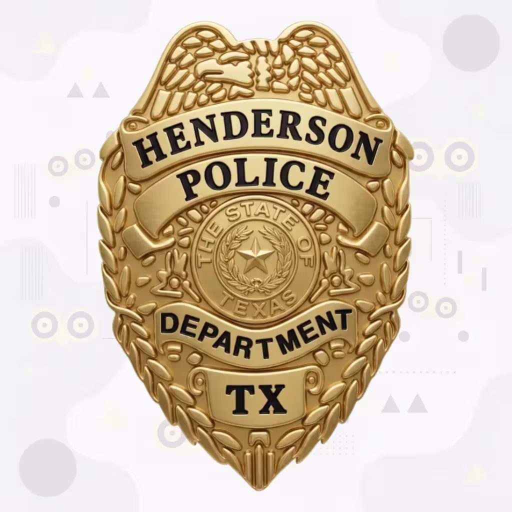 Henderson Police Badge with Gold Eagle-Top Shield and Texas Seal