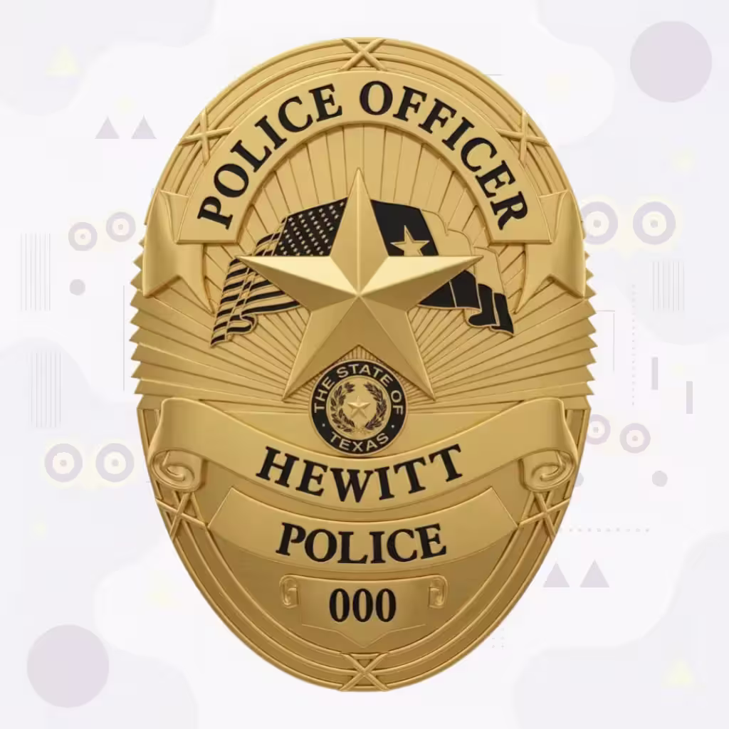 Hewitt Police Badge with Gold Star and Tonal Draped Flags