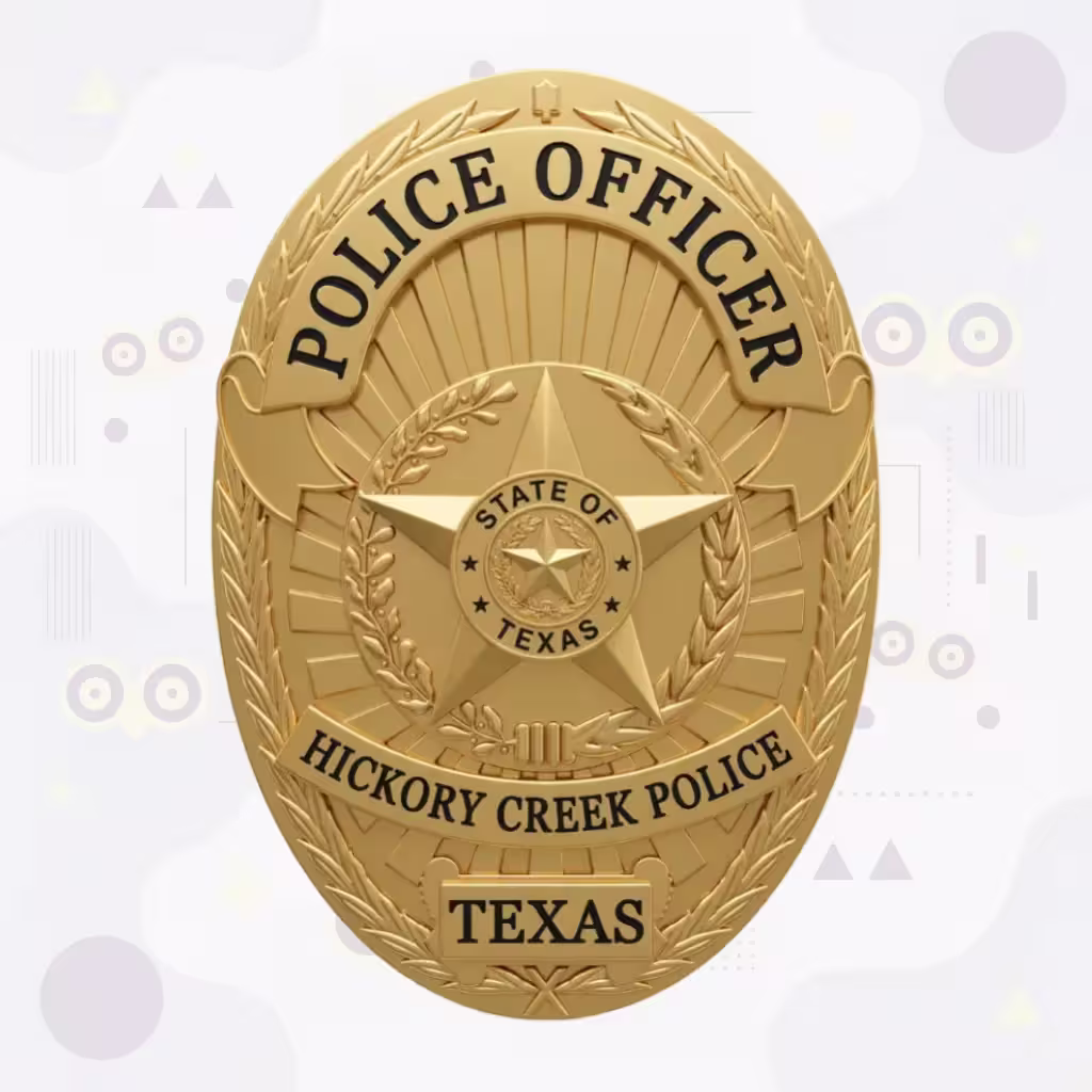 Hickory Creek Police Badge with Gold Star and Laurel Border