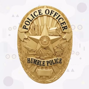 Humble Police Badge with Gold Star and Oil Derrick Scene