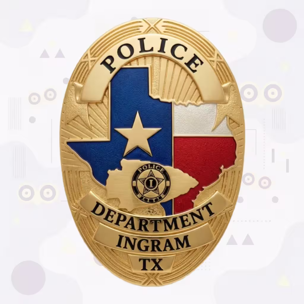 Ingram Police Badge with Full Enamel Texas Flag Map