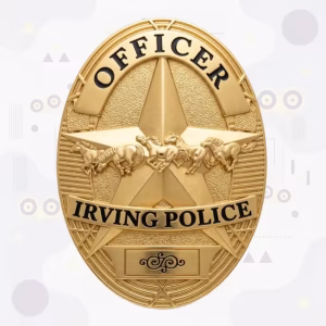 Irving Police Badge with Gold Star and Running Mustangs