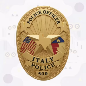 Italy Police Badge with Texas Map Star and Enamel Flags