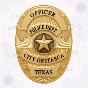 Itasca Police Badge with Gold Star on Pebbled Disc