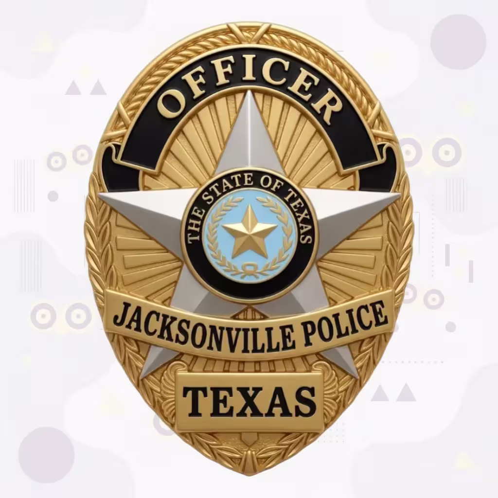 Jacksonville Police Badge with Silver Star and Blue Texas Seal