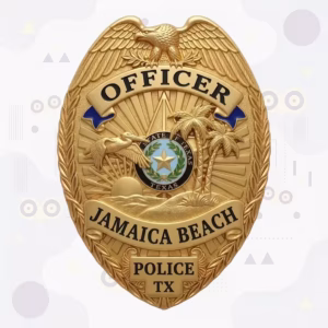 Jamaica Beach Police Badge with Pelican and Palm Beach Scene