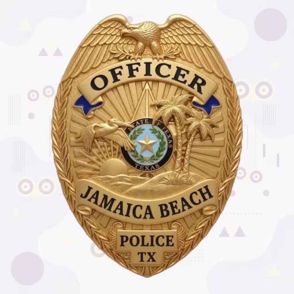 Jamaica Beach Police Badge with Pelican and Palm Beach Scene
