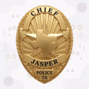 Jasper Police Badge with Gold Star and Raised Texas Map
