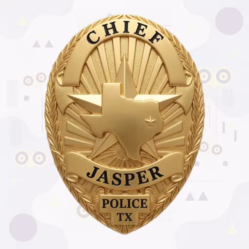 Jasper Police Badge with Gold Star and Raised Texas Map