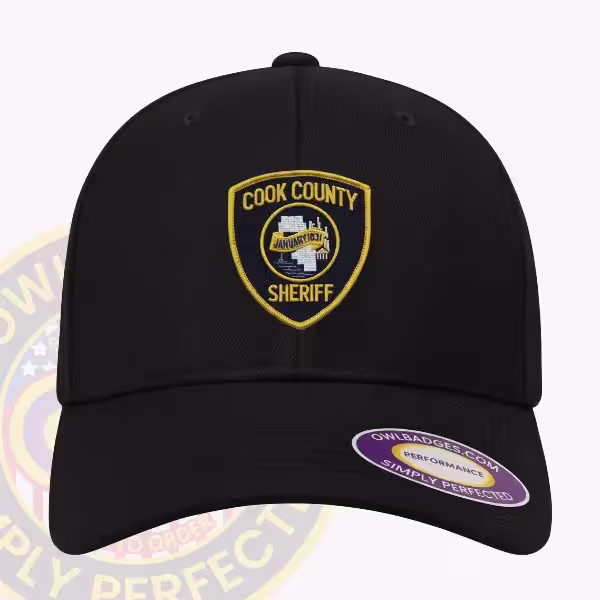 Custom structured cap with an applied gold sheriff star patch