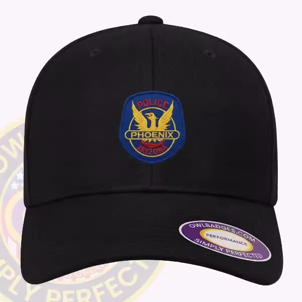 Custom structured six-panel dad cap with an applied police patch