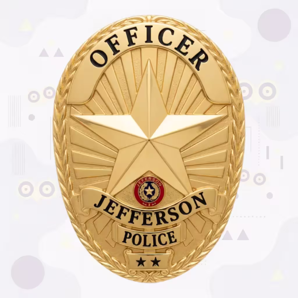 Jefferson Police Badge with Gold Star and Enamel City Seal