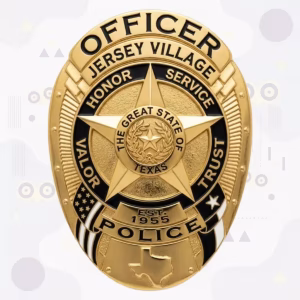 Jersey Village Police Badge with Black Values Ring and Star