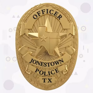 Jonestown Police Badge with Gold Star and Raised Texas Map