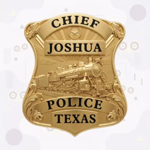 Joshua Police Badge with Gold Shield and Steam Locomotive