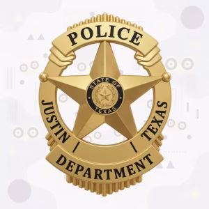 Justin Police Badge with Gold Circle-Star and Texas Seal