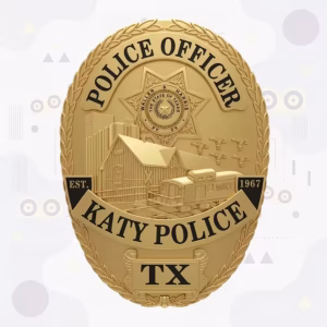 Katy Police Badge with Grain Elevator and Railcar Scene