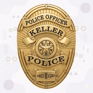Keller Police Badge with Gold Star and TEXAS Ring Medallion