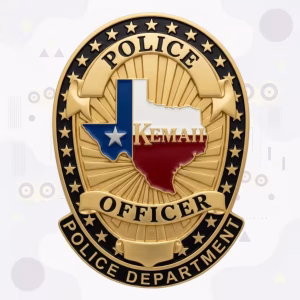 Kemah Police Badge with Enamel Texas Flag Map and Star Rings
