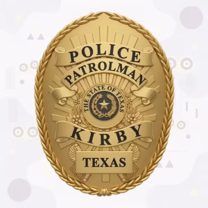 Kirby Police Badge with Rope Border and Black Texas Seal