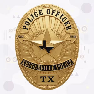 Krugerville Police Badge with Wreathed Star and Black Texas Map