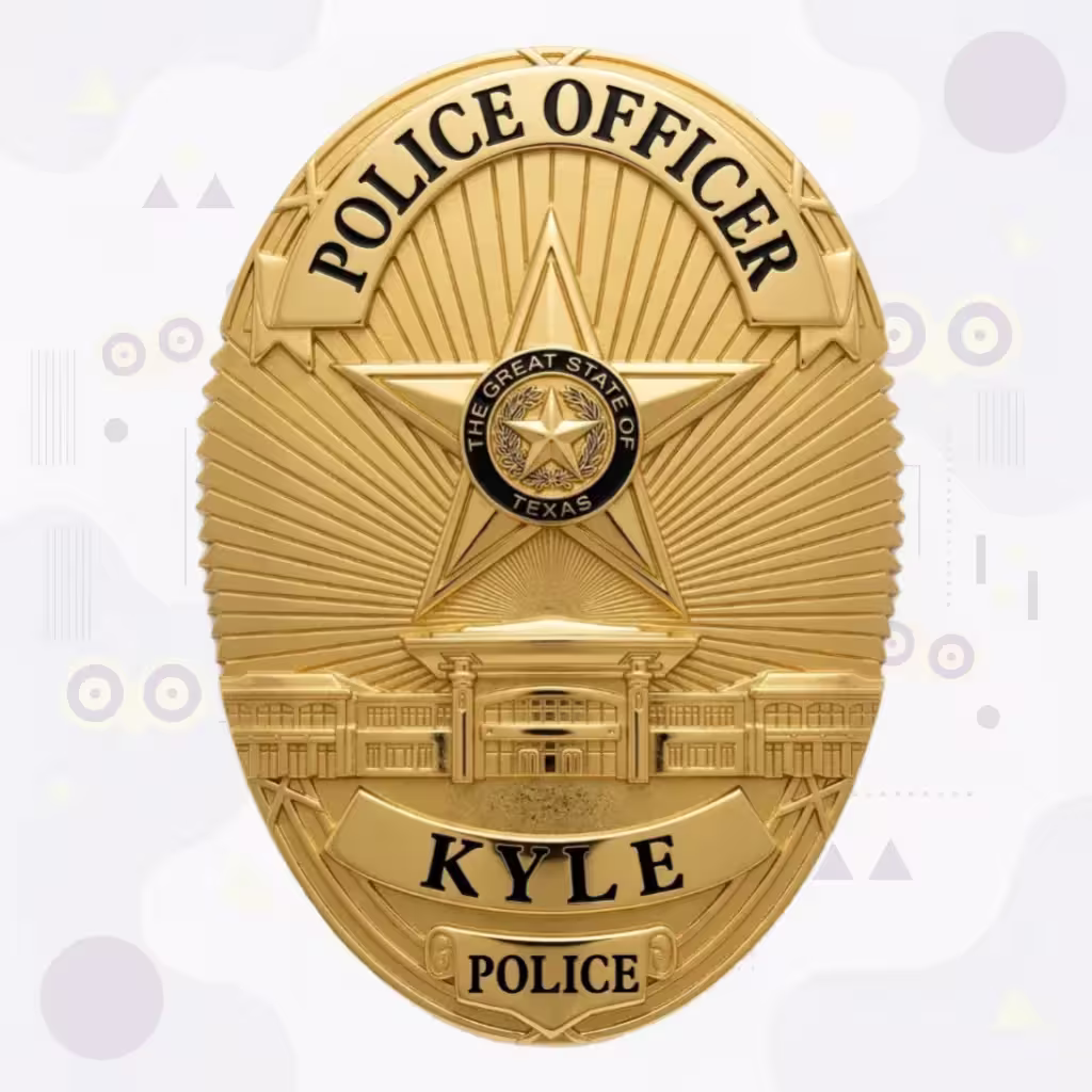 Kyle Police Badge with Gold Star and Civic Building Relief