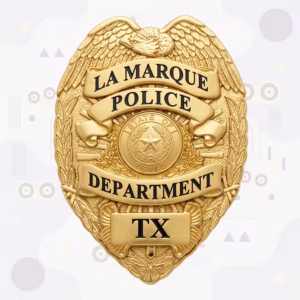 La Marque Police Badge with Eagle-Top Shield and Texas Seal