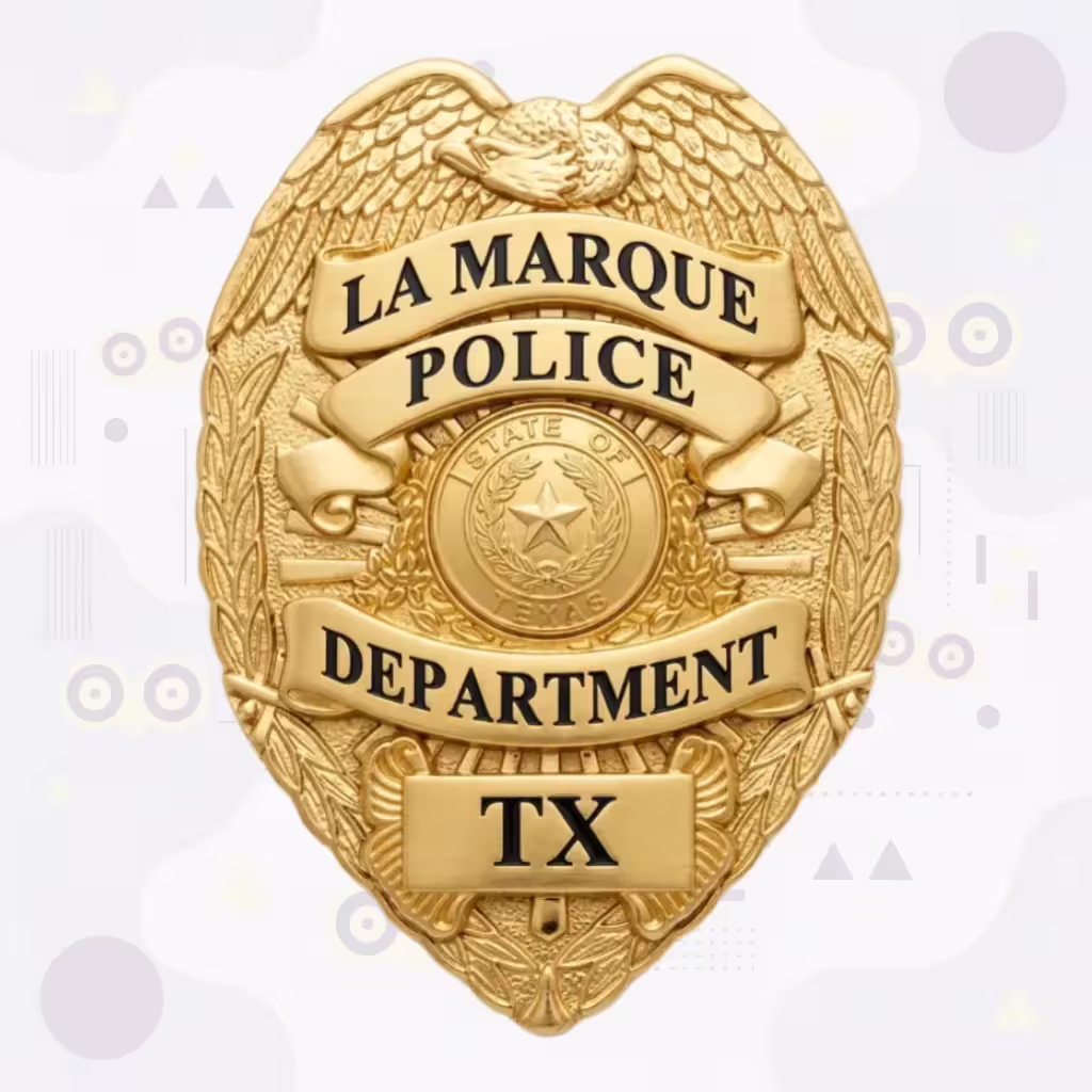 La Marque Police Badge with Eagle-Top Shield and Texas Seal