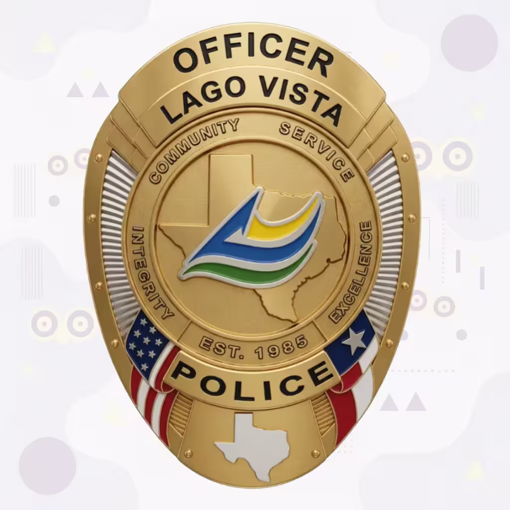 Lago Vista Police Badge with Values Ring and Enamel City Logo