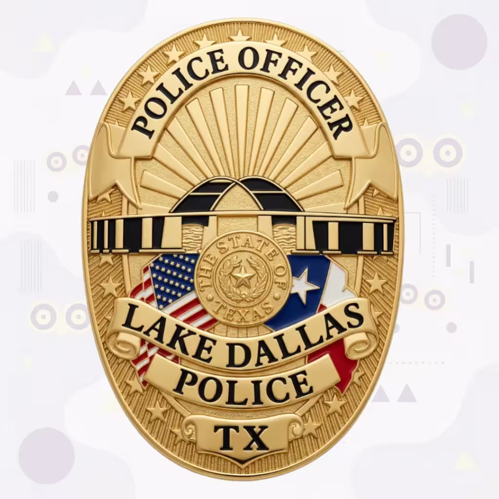 Lake Dallas Police Badge with Black Bridge Span and Texas Seal