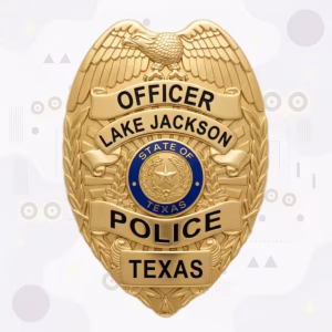 Lake Jackson Police Badge with Eagle Shield and Blue Texas Seal