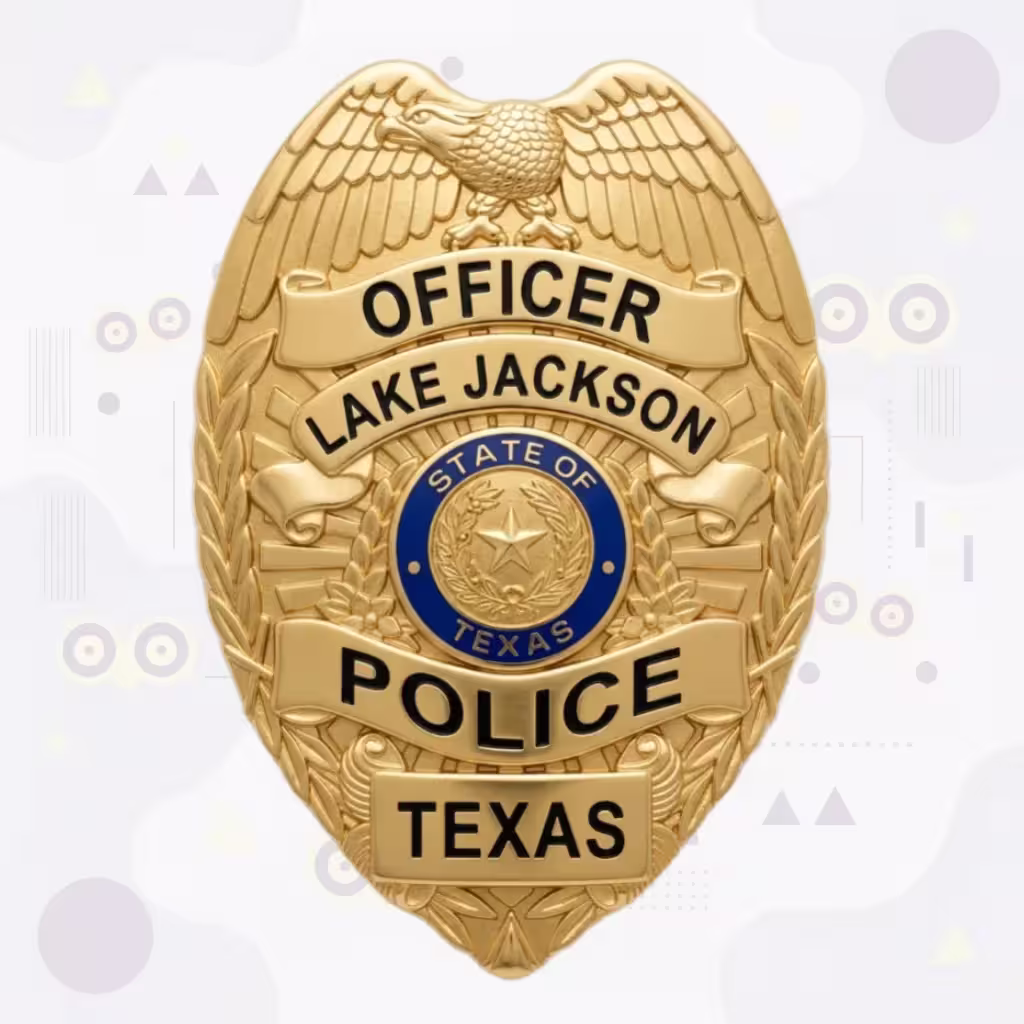 Lake Jackson Police Badge with Eagle Shield and Blue Texas Seal