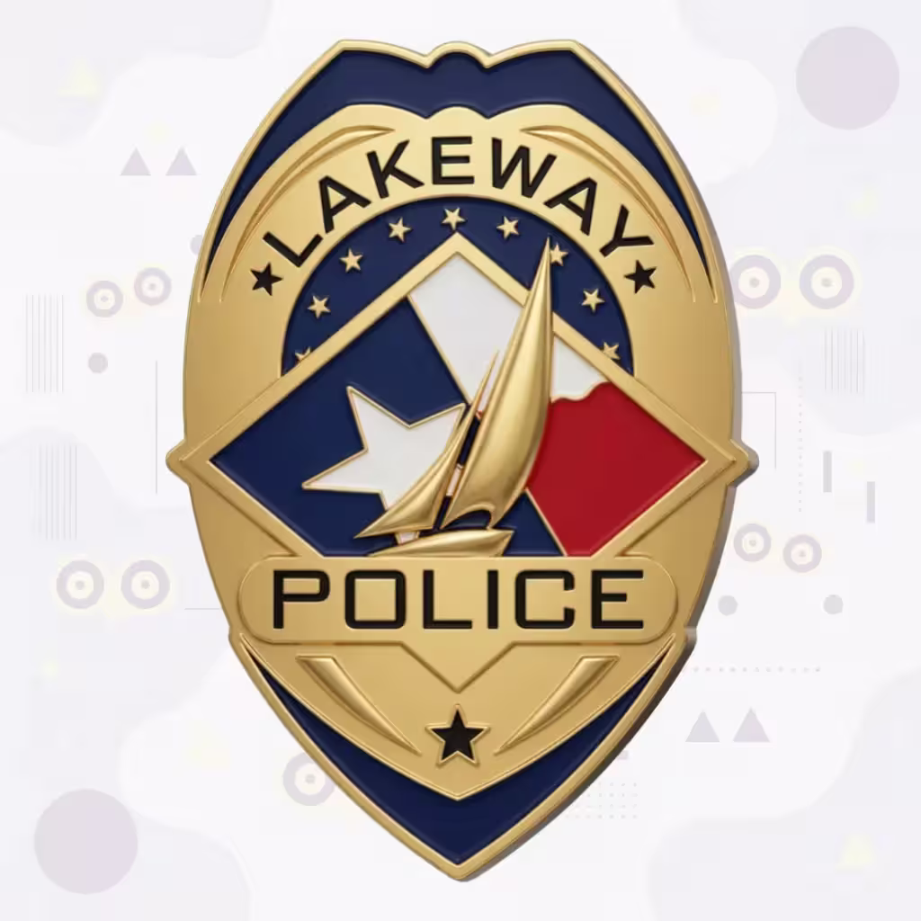 Lakeway Police Badge with Blue Shield and Gold Sailboat