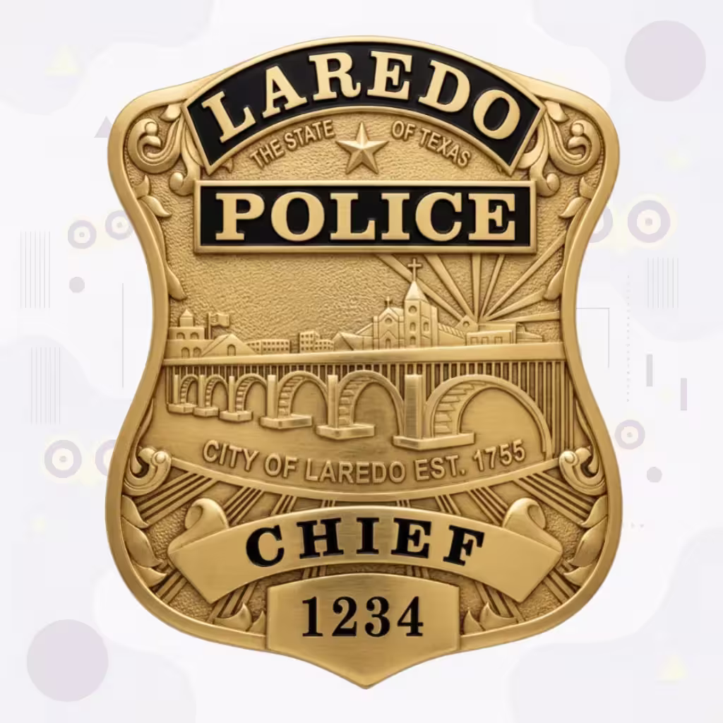 Laredo Police Badge with Arch Bridge and Skyline Relief