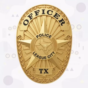 League City Police Badge with Gold Star and Longhorn Medallion