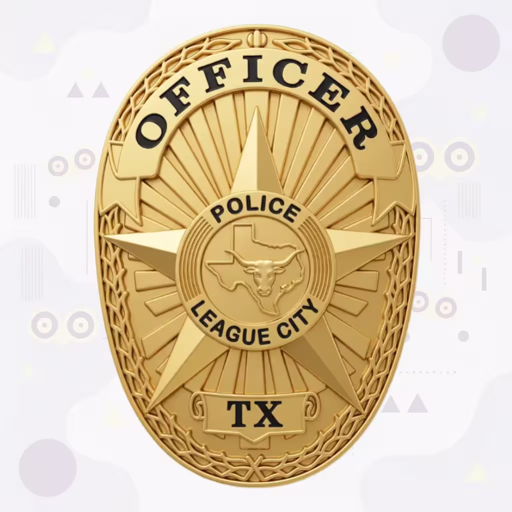 League City Police Badge with Gold Star and Longhorn Medallion