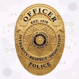 Leander Police Badge with Values Ring and Six-Point Star