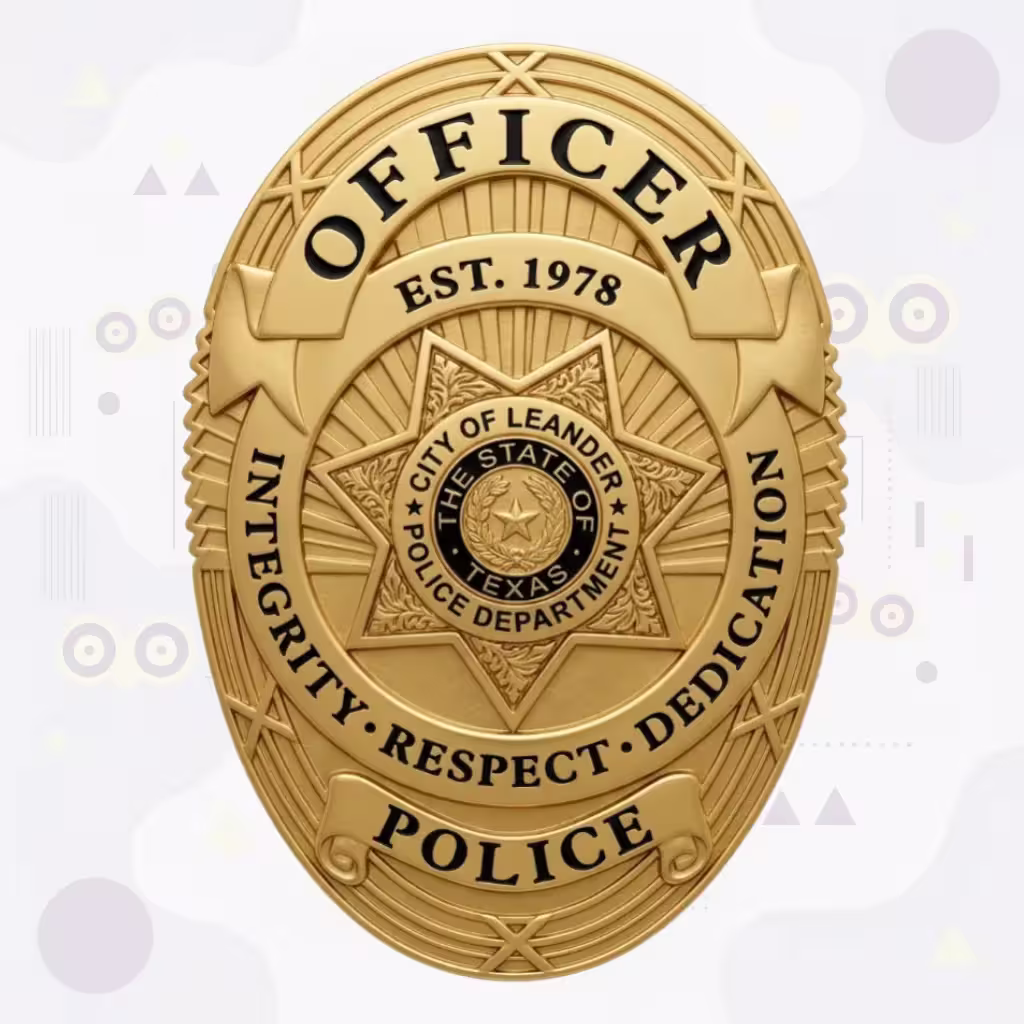 Leander Police Badge with Values Ring and Six-Point Star
