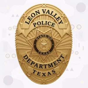 Leon Valley Police Badge with Six-Point Star and Black Texas Seal