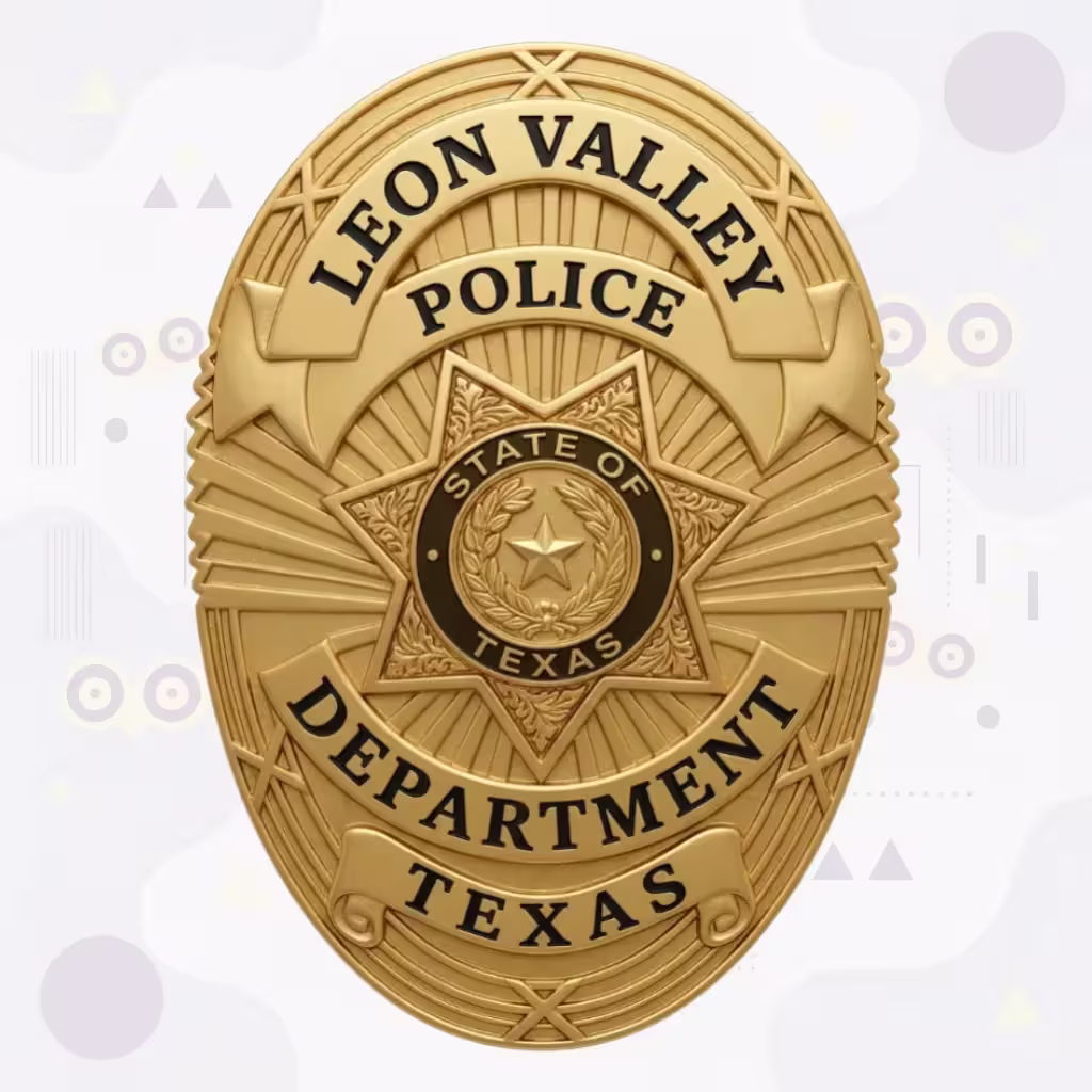 Leon Valley Police Badge with Six-Point Star and Black Texas Seal