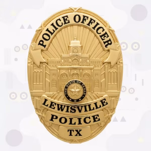 Lewisville Police Badge with City Hall and Clock Tower Relief