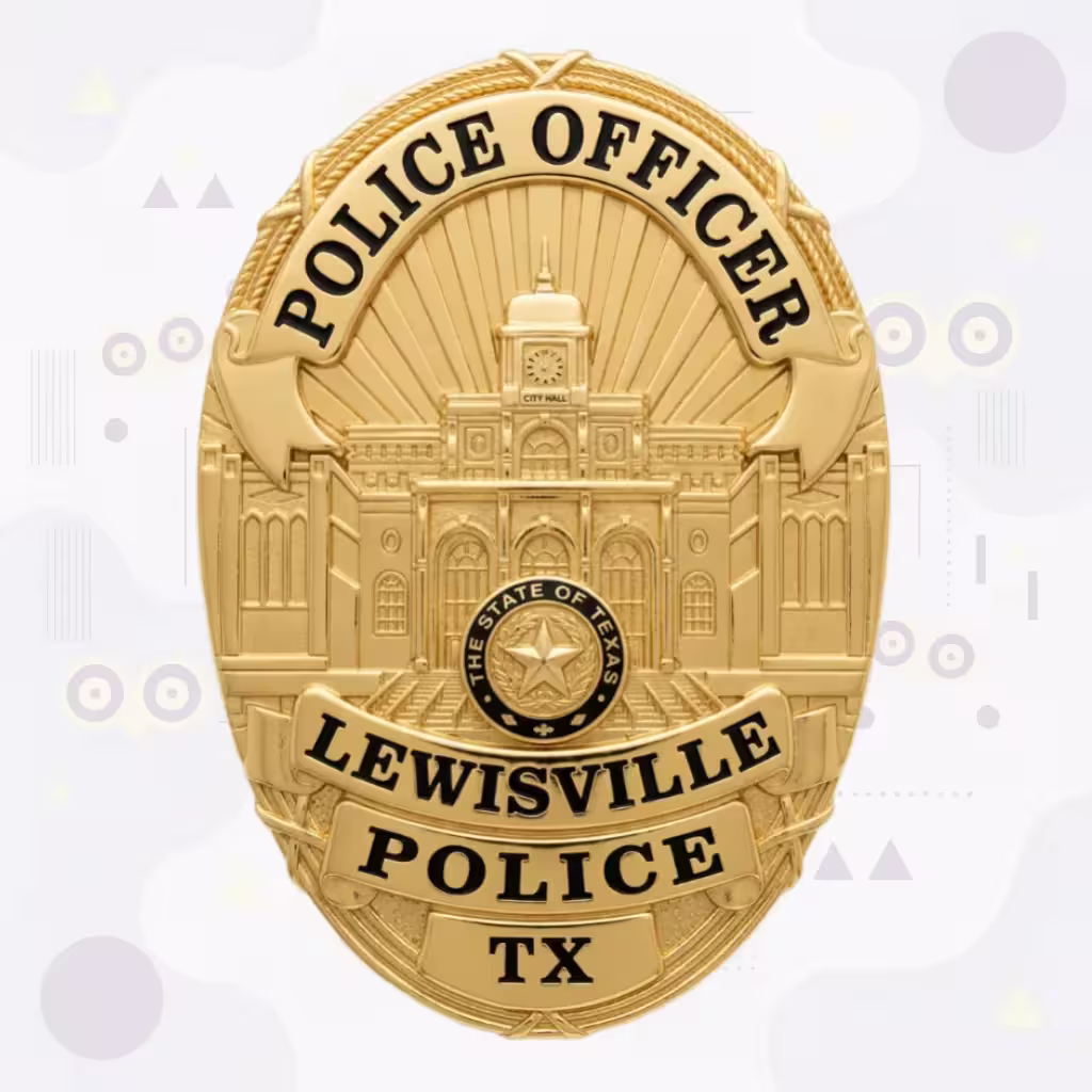 Lewisville Police Badge with City Hall and Clock Tower Relief