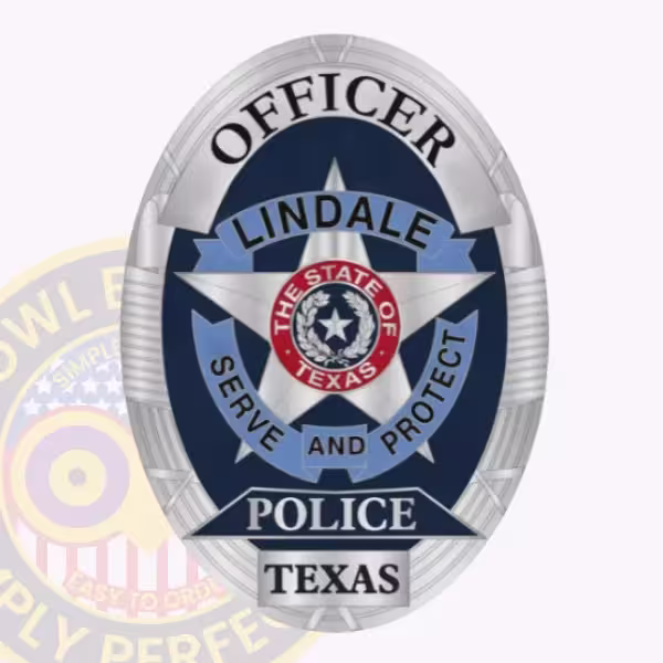 Lindale Police Badge with Silver Star and Serve and Protect Ring