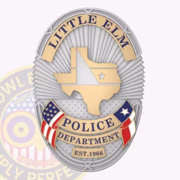 Little Elm Police Badge with Two-Tone Oval and Gold Texas Map