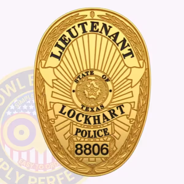 Lockhart Police Badge with Gold Laurel Oval and Texas Seal