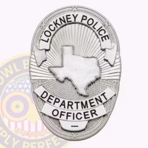 Lockney Police Badge with Silver Oval and Raised Texas Map