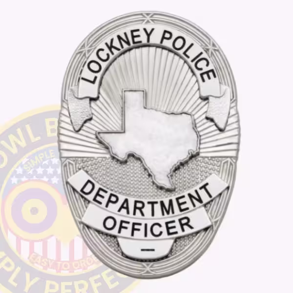 Lockney Police Badge with Silver Oval and Raised Texas Map